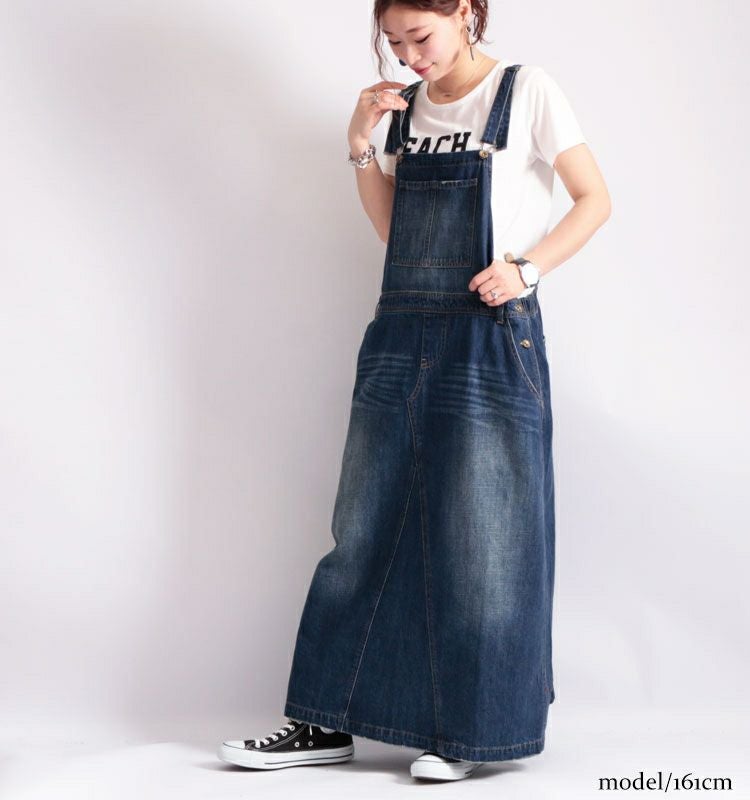 大きいサイズ レディース デニムサロペットロングスカート　sw-0265