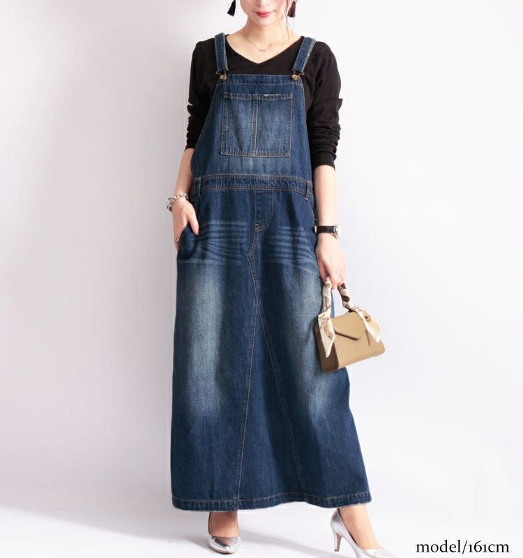 大きいサイズ レディース デニムサロペットロングスカート　sw-0265
