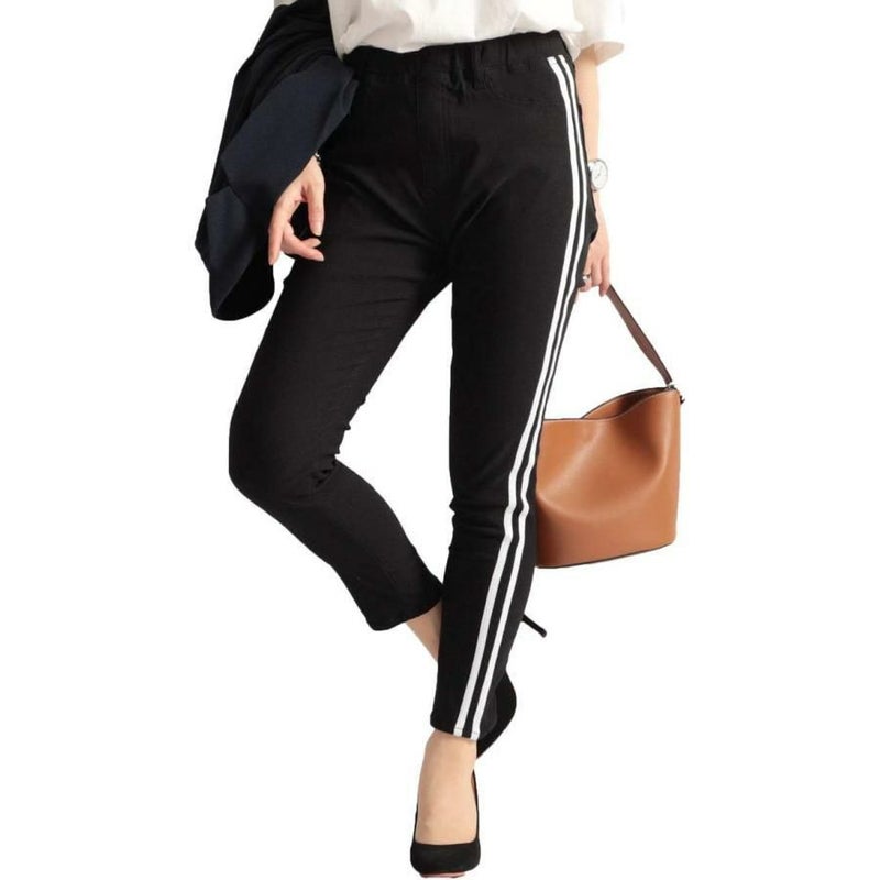 大きいサイズ レディース ハイパーストレッチサイドラインレギンスパンツ 【低身長さんサイズ有】　tkb-128870106 ブラック（股下68cm）