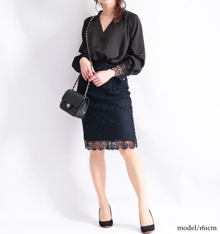 大きいサイズ レディース レース使いサテン調ブラウス　jp223【メール便可】