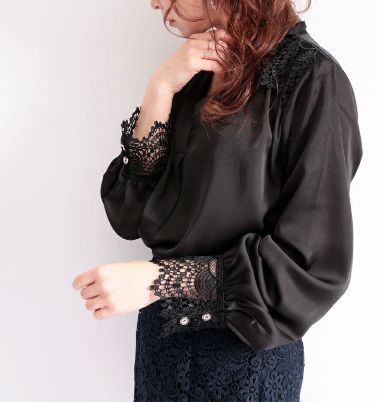大きいサイズ レディース レース使いサテン調ブラウス　jp223【メール便可】