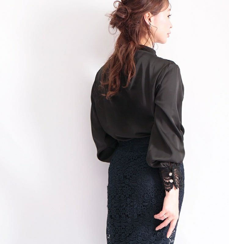 大きいサイズ レディース レース使いサテン調ブラウス　jp223【メール便可】