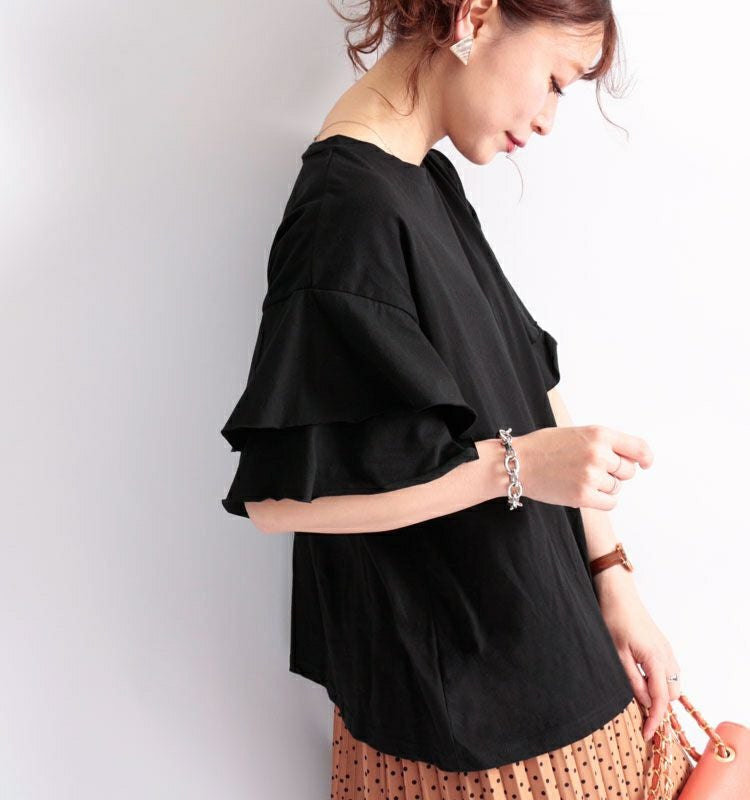 大きいサイズ レディース フレアスリーブコットンカットソー　wk-0159【メール便可】