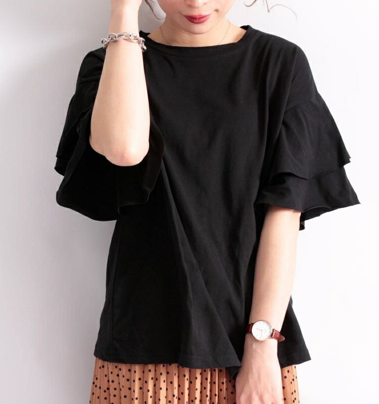 大きいサイズ レディース フレアスリーブコットンカットソー　wk-0159【メール便可】