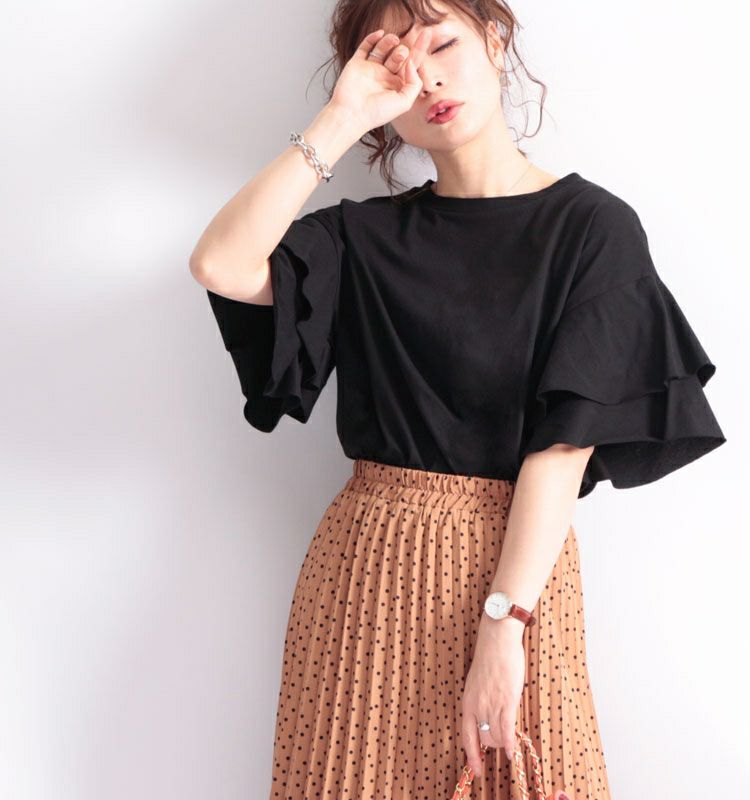 大きいサイズ レディース フレアスリーブコットンカットソー　wk-0159【メール便可】