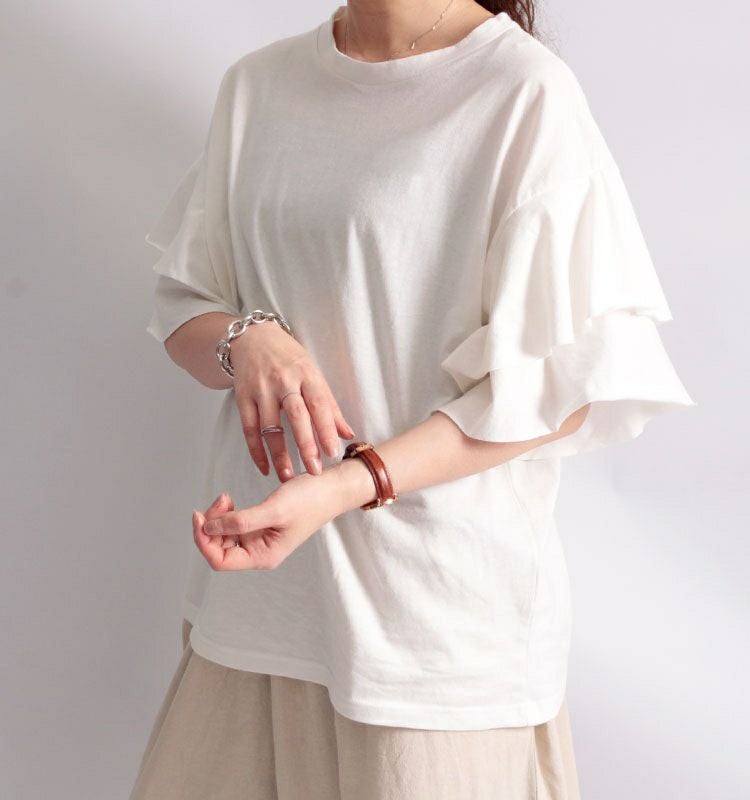 大きいサイズ レディース フレアスリーブコットンカットソー　wk-0159【メール便可】