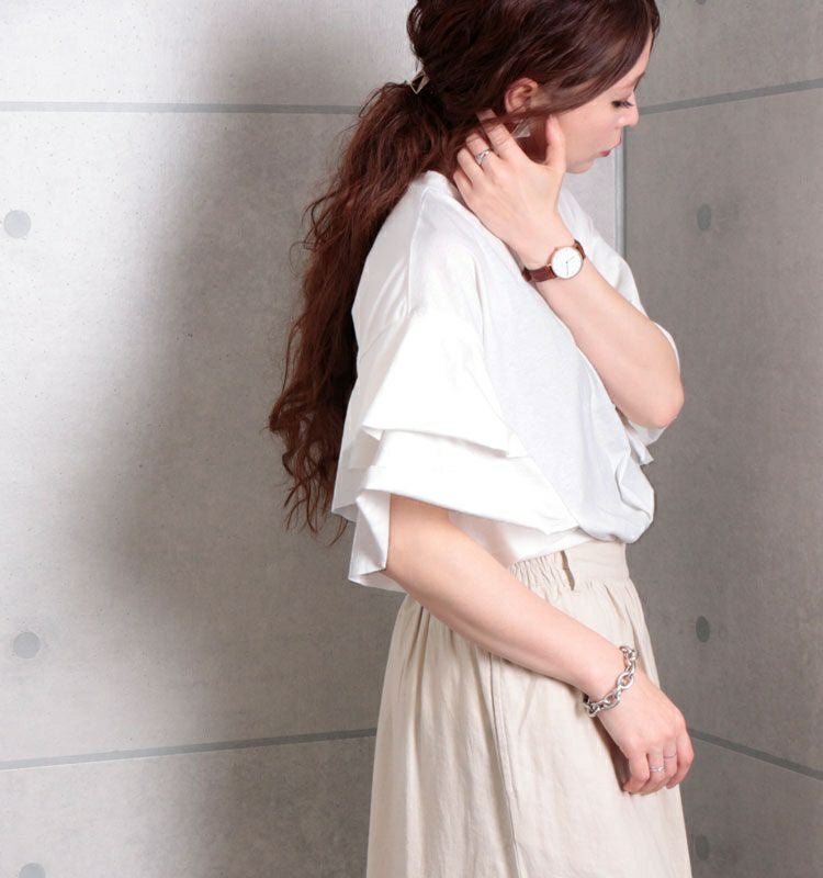 大きいサイズ レディース フレアスリーブコットンカットソー　wk-0159【メール便可】