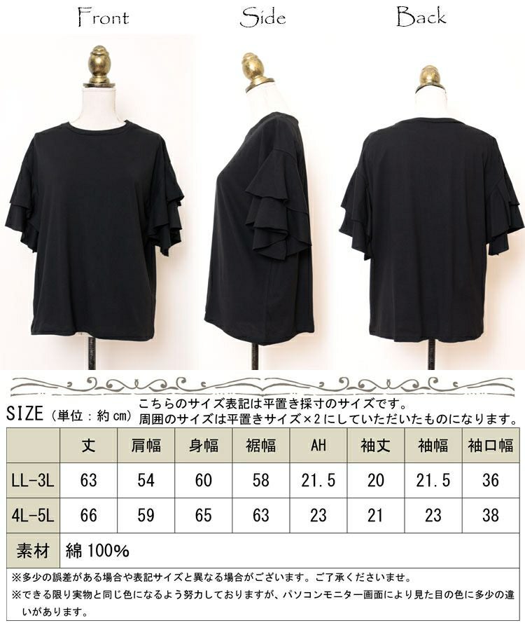大きいサイズ レディース フレアスリーブコットンカットソー　wk-0159【メール便可】