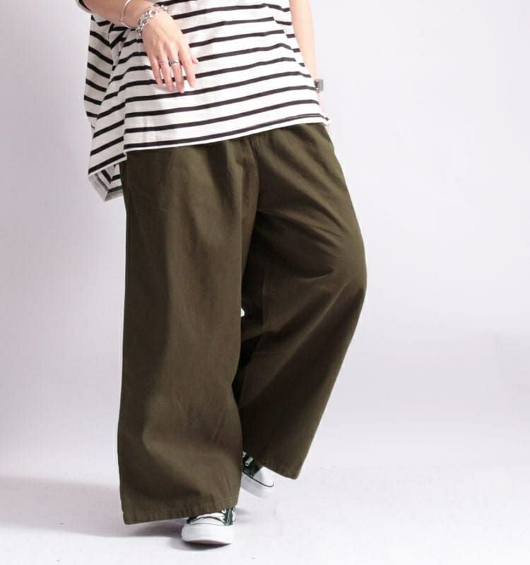 大きいサイズ レディース ウエストゴムツイルワイドパンツ　wc-0191