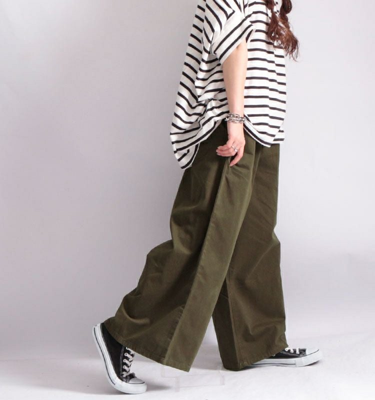 大きいサイズ レディース ウエストゴムツイルワイドパンツ　wc-0191