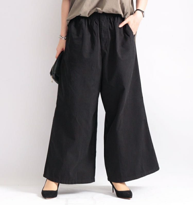 大きいサイズ レディース ウエストゴムツイルワイドパンツ　wc-0191