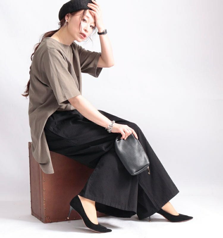 大きいサイズ レディース ウエストゴムツイルワイドパンツ　wc-0191