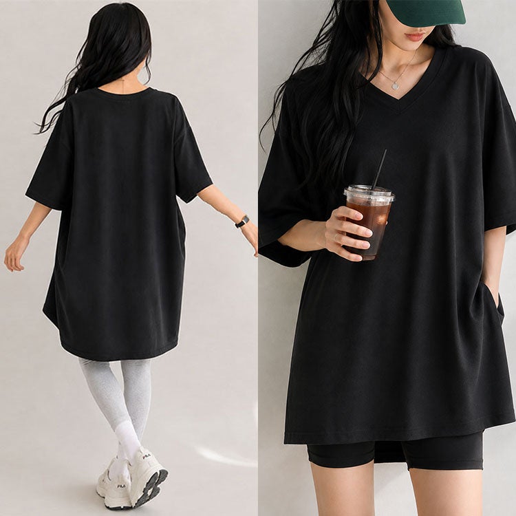 大きいサイズ レディース VネックドルマンビッグTシャツ　map-1【メール便可】