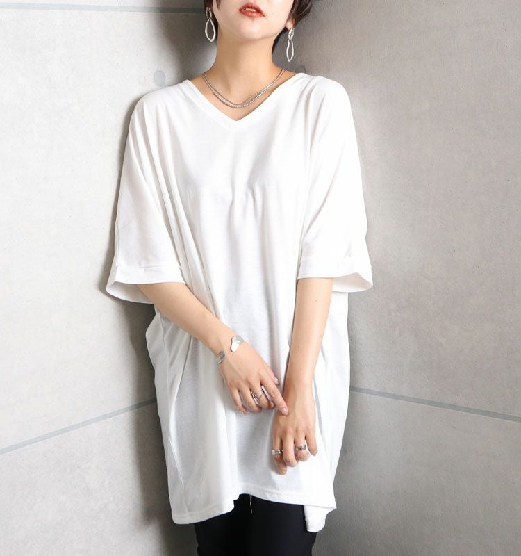 大きいサイズ レディース VネックドルマンビッグTシャツ　map-1【メール便可】