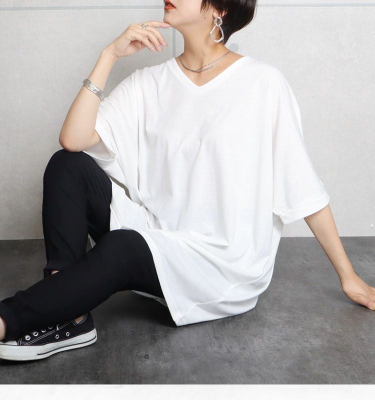 大きいサイズ レディース VネックドルマンビッグTシャツ　map-1【メール便可】