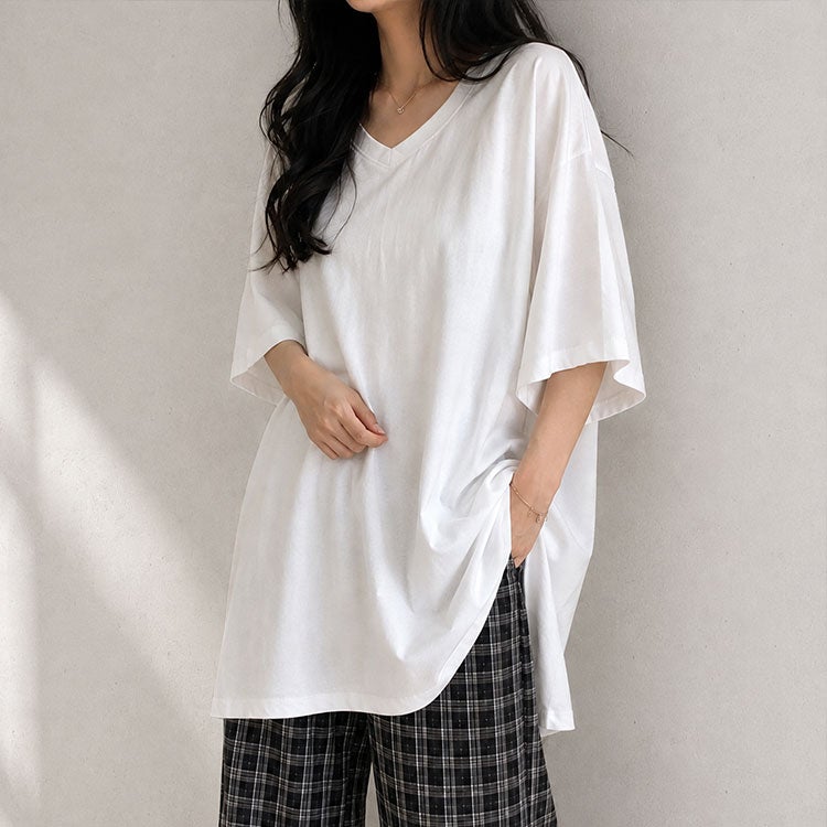 大きいサイズ レディース VネックドルマンビッグTシャツ　map-1【メール便可】