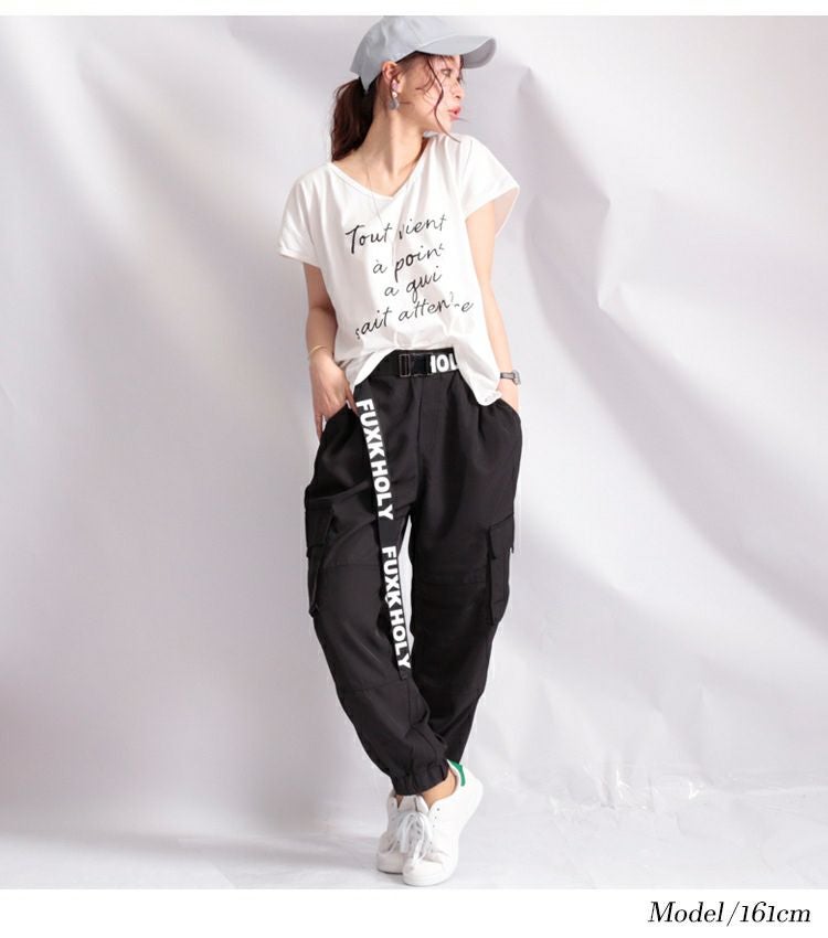 大きいサイズ レディース VネックロゴTシャツ　jp254