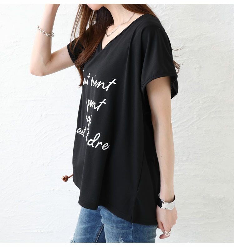 大きいサイズ レディース VネックロゴTシャツ　jp254