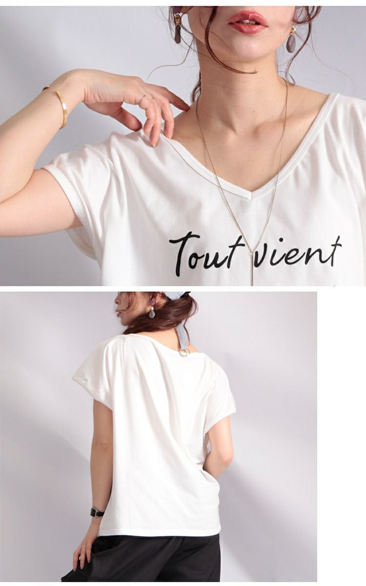 大きいサイズ レディース VネックロゴTシャツ　jp254