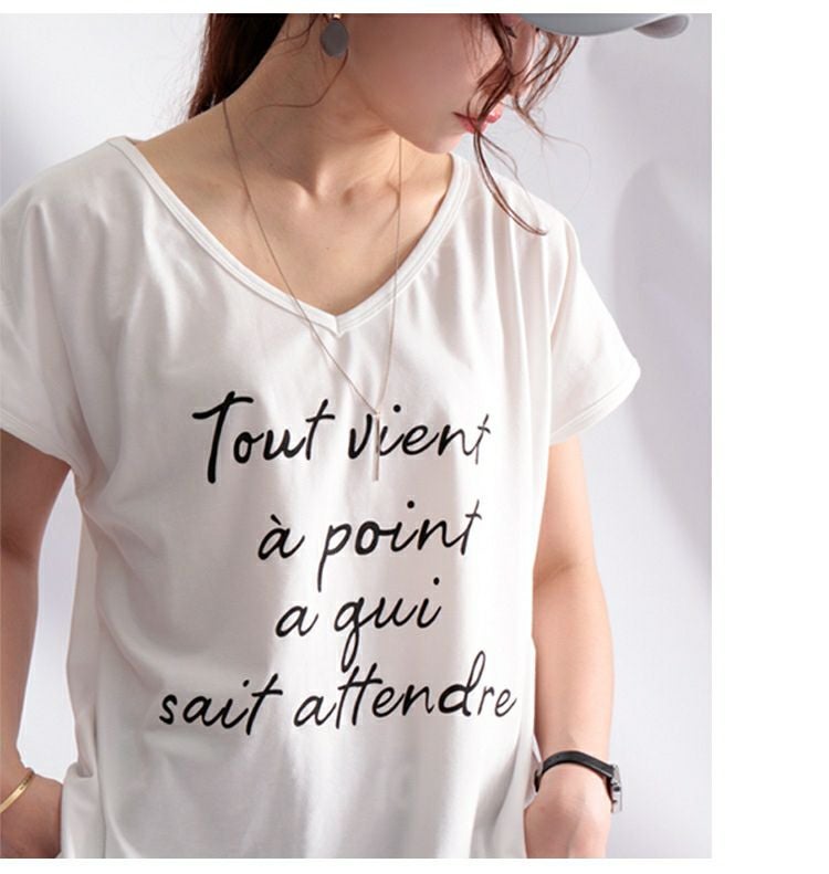 大きいサイズ レディース VネックロゴTシャツ　jp254