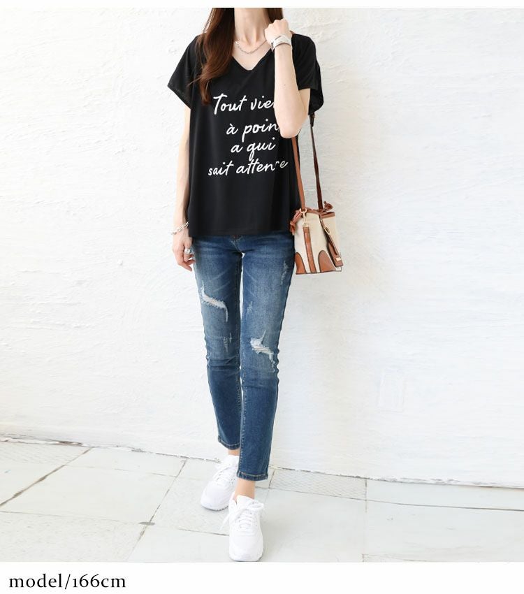 大きいサイズ レディース VネックロゴTシャツ　jp254