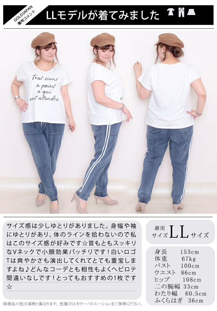 大きいサイズ レディース VネックロゴTシャツ　jp254