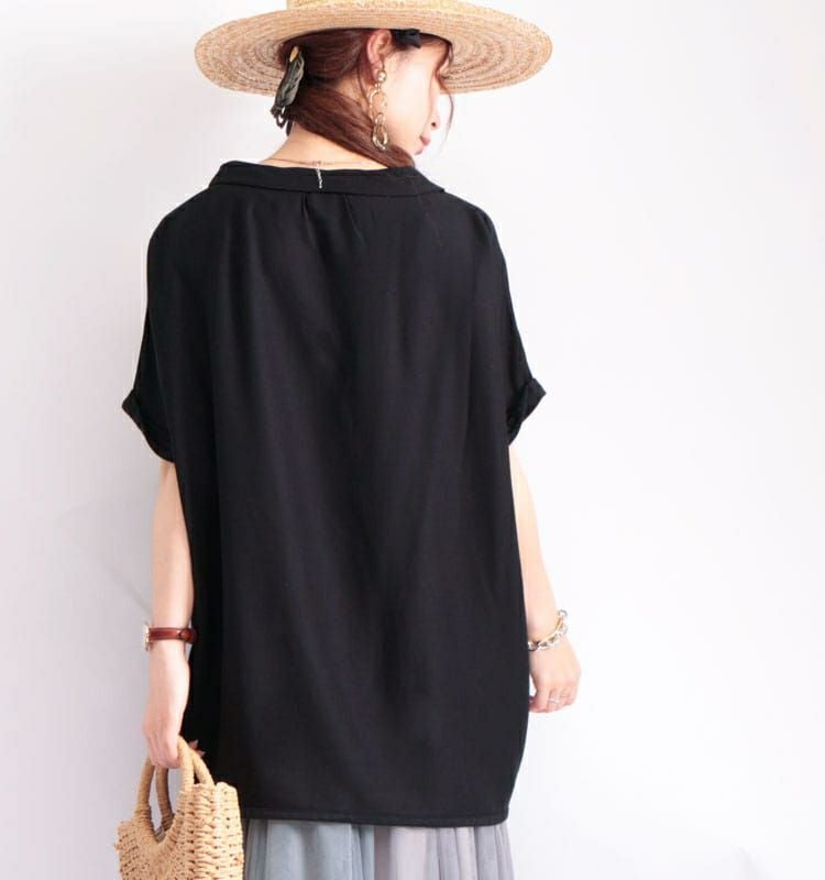 大きいサイズ レディース 裾タック開襟ドルマンシャツ　sw-0278