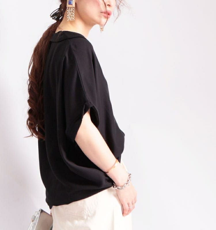 大きいサイズ レディース 裾タック開襟ドルマンシャツ　sw-0278