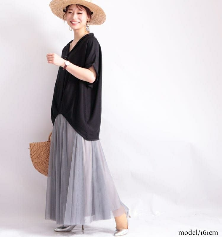 大きいサイズ レディース 裾タック開襟ドルマンシャツ　sw-0278