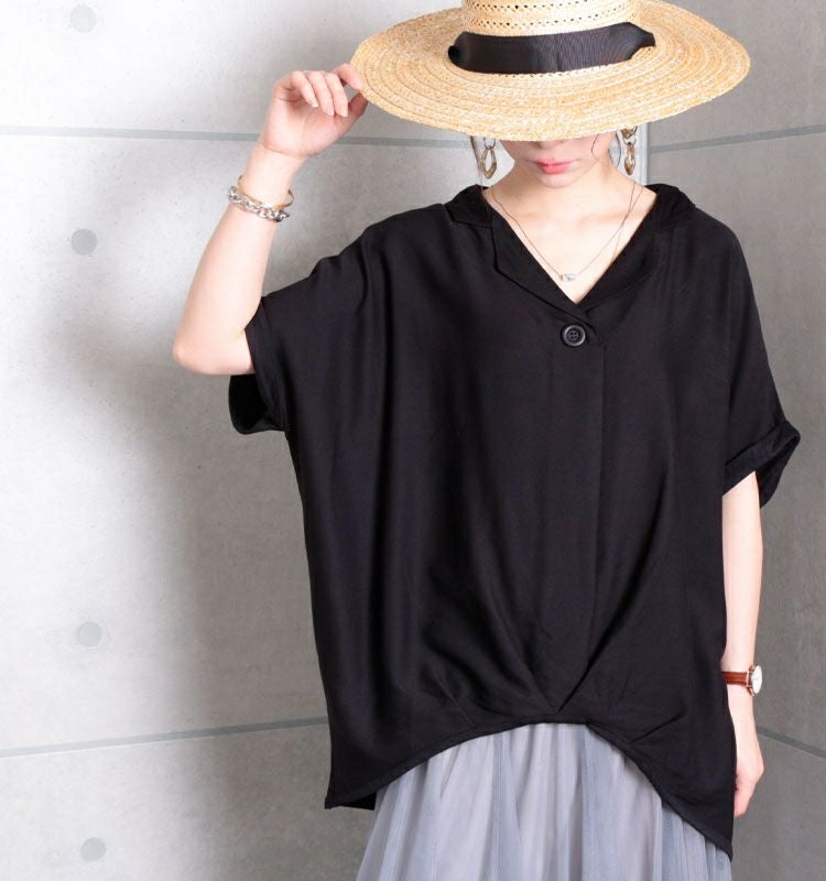 大きいサイズ レディース 裾タック開襟ドルマンシャツ　sw-0278