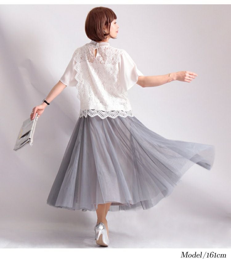 大きいサイズ レディース ハイネックレースブラウス　anc-31454