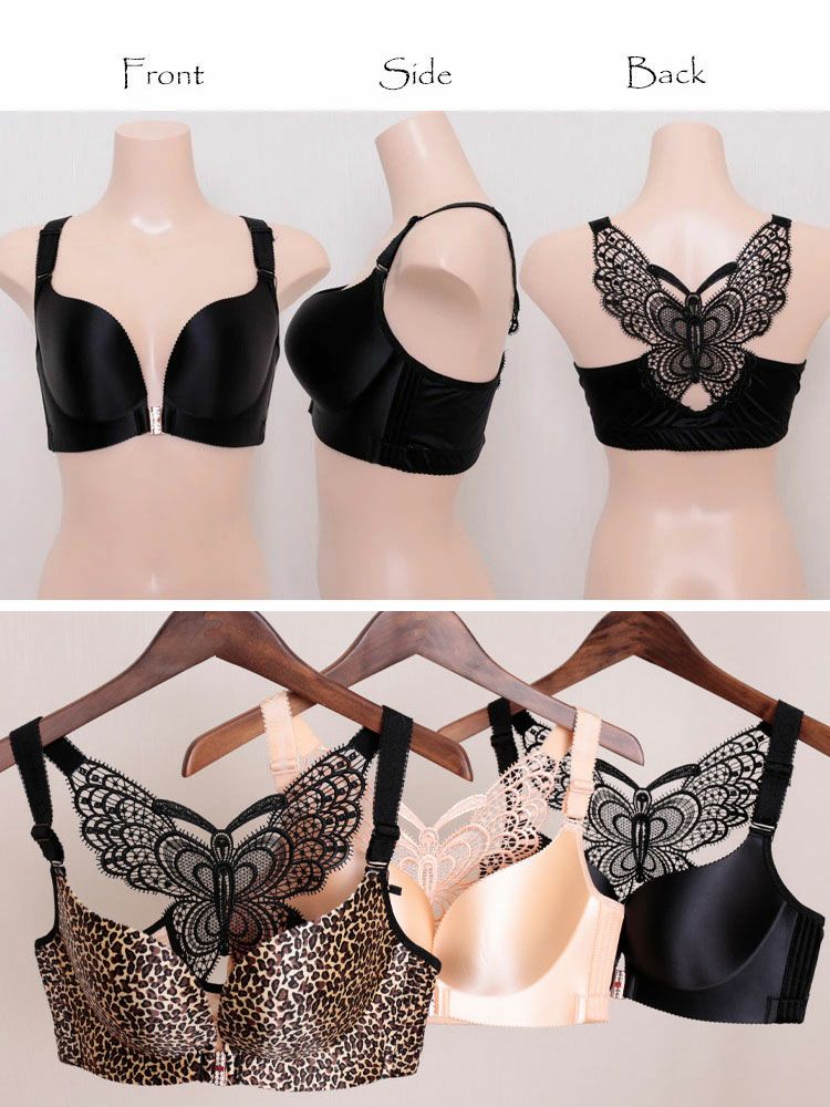 大きいサイズ レディース バックレースフロントホックノンワイヤーブラジャー　goldy-451