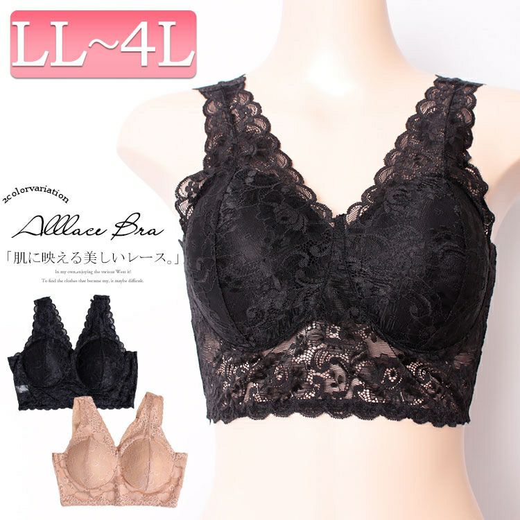 大きいサイズ レディース ノンワイヤー総レースブラ　goldy-452