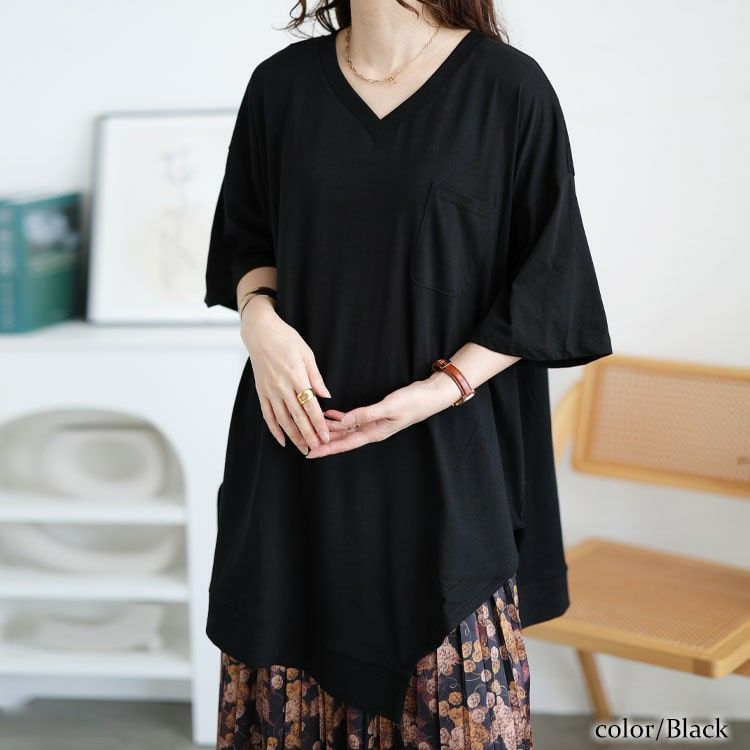 大きいサイズ レディース アシメヘムコットンカットソー　wk-gold-092【メール便可】