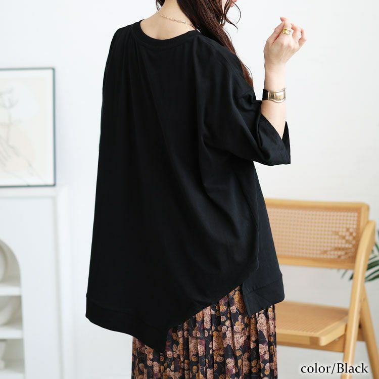 大きいサイズ レディース アシメヘムコットンカットソー　wk-gold-092【メール便可】