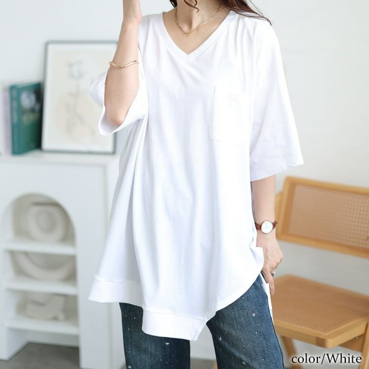 大きいサイズ レディース アシメヘムコットンカットソー　wk-gold-092【メール便可】