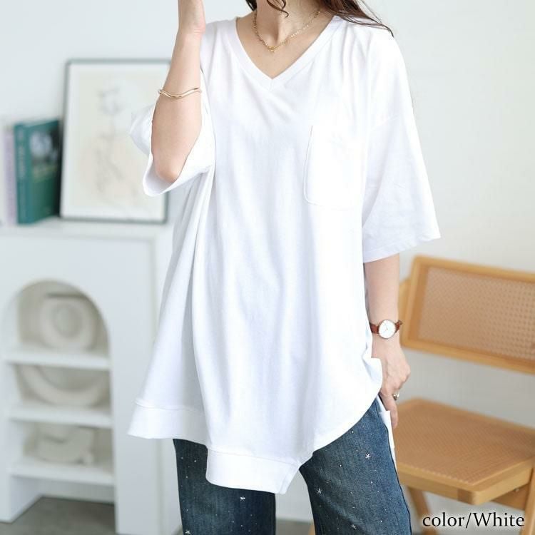 大きいサイズ レディース アシメヘムコットンカットソー　wk-gold-092【メール便可】 ホワイト