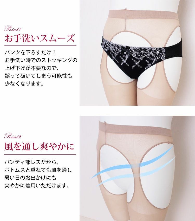 大きいサイズ レディース 【おトイレ上手さん パンツを下ろすだけ！】日本製穴あきストッキング　pure-009【メール便可】
