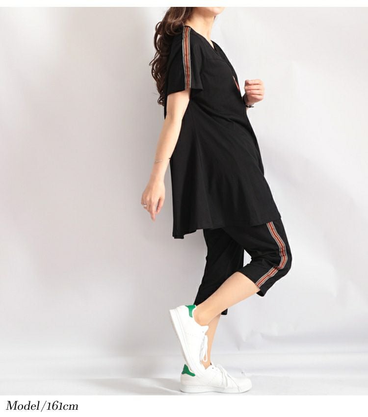 大きいサイズ レディース カットソーチュニック＆パンツルームウェア上下セット　goldy-476