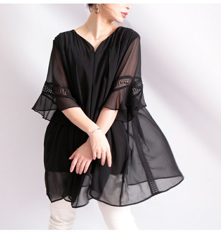 大きいサイズ レディース シフォンチュニック　goldy-475