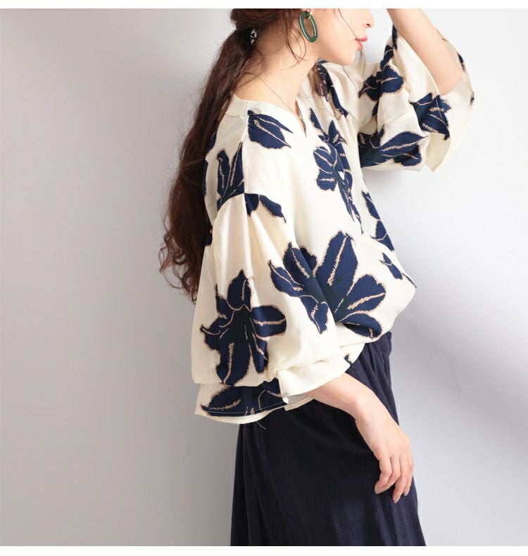 大きいサイズ レディース 百合の花ぽわん袖ブラウス　gold786【メール便可】