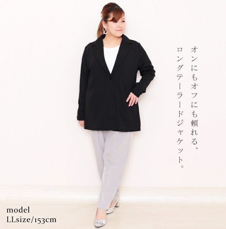 大きいサイズ レディース カットジョーゼットロングテーラードジャケット　mncut-102204