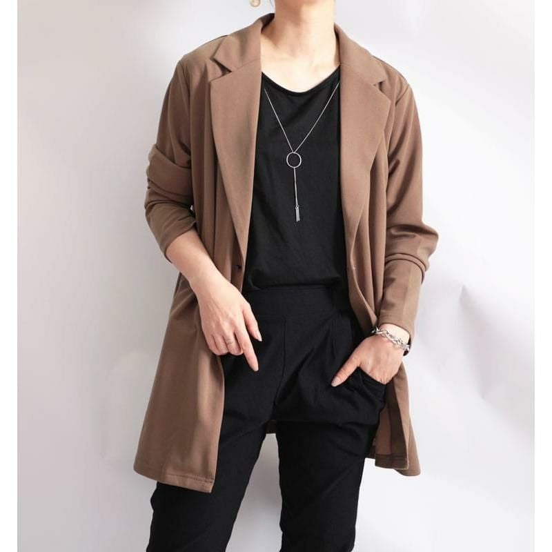 大きいサイズ レディース カットジョーゼットロングテーラードジャケット　mncut-102204 モカ