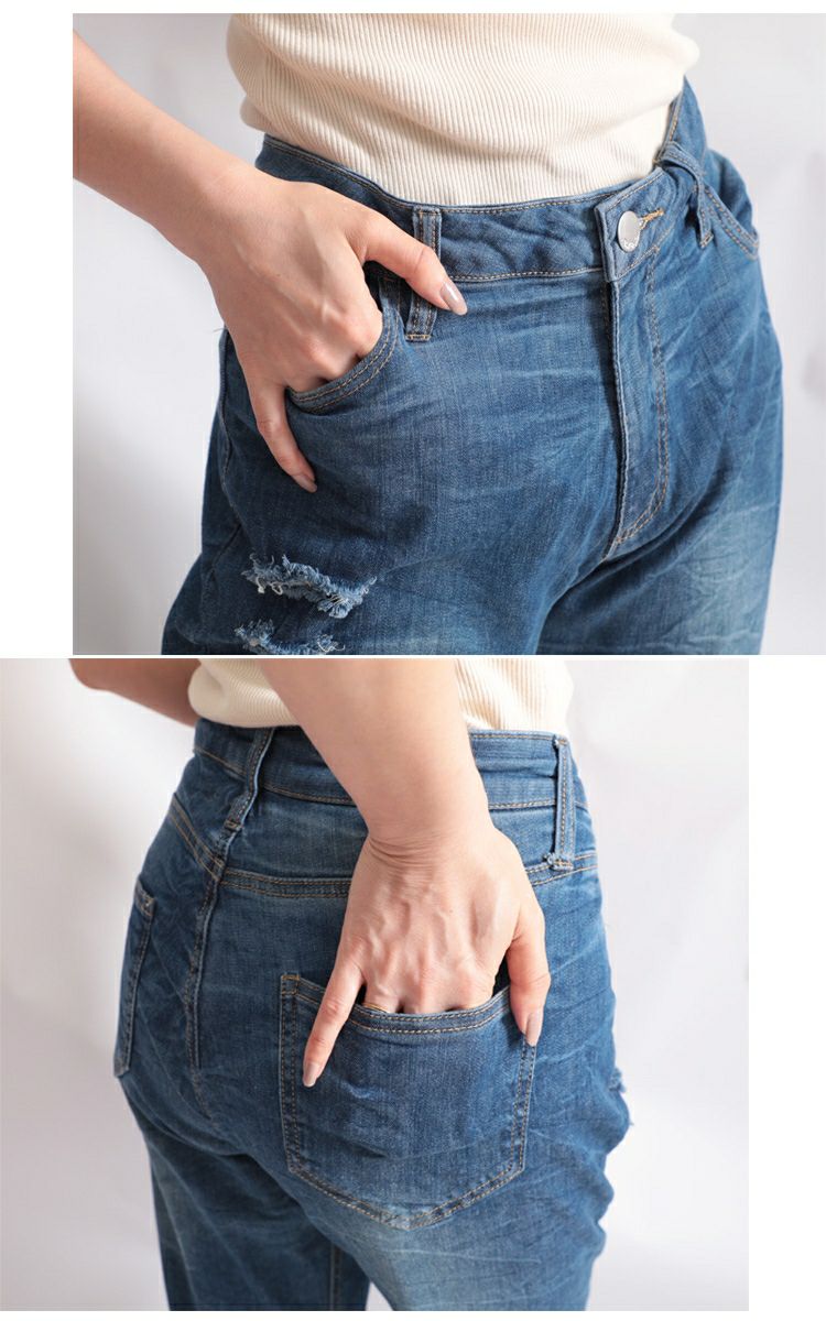 大きいサイズ レディース ストレッチダメージデニムスキニーパンツ　tkb-127670346