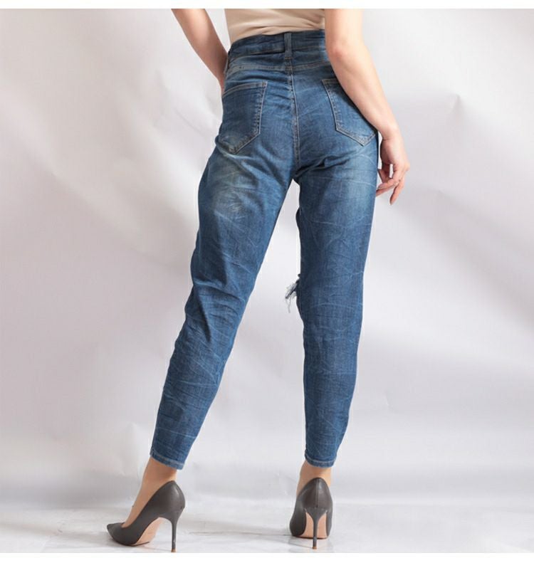 大きいサイズ レディース ストレッチダメージデニムスキニーパンツ　tkb-127670346