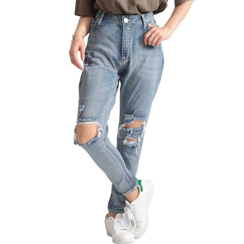 大きいサイズ レディース ストレッチダメージデニムスキニーパンツ　tkb-127670346 ブリーチ