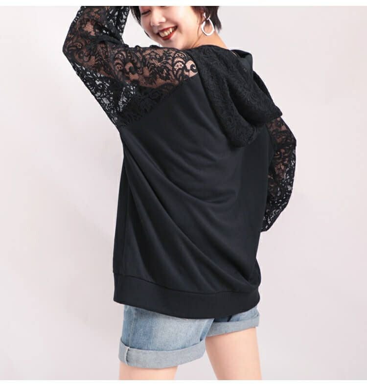 大きいサイズ レディース レース切替えジップアップパーカー　sw-0323