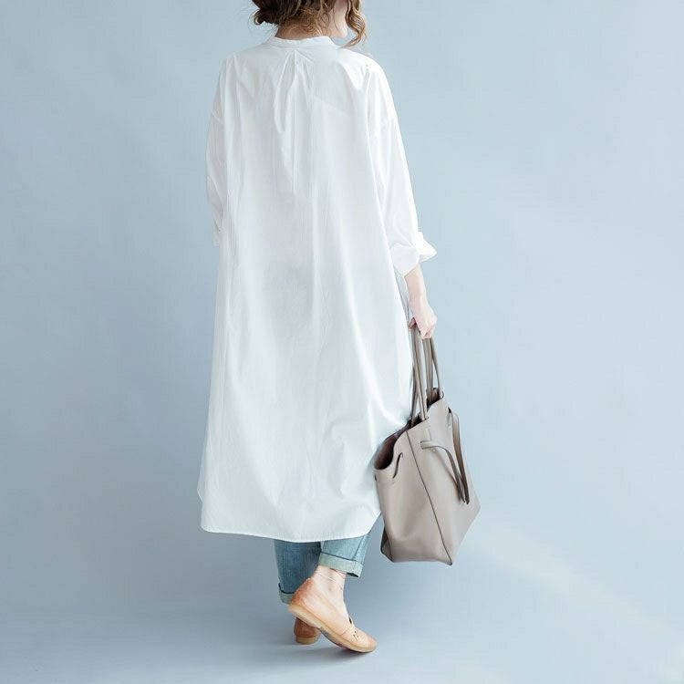 大きいサイズ レディース ホワイトキーネックシャツワンピース　goldy-494