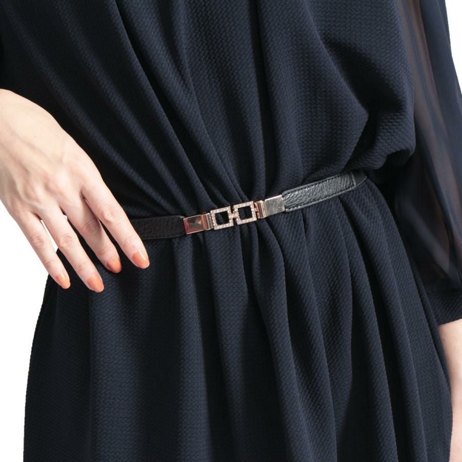 大きいサイズ レディース デザインナローゴムベルト　art-type【メール便可】 ブラックH