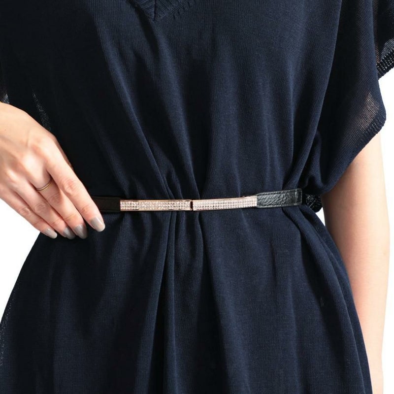 大きいサイズ レディース デザインナローゴムベルト　art-type【メール便可】 ブラックE